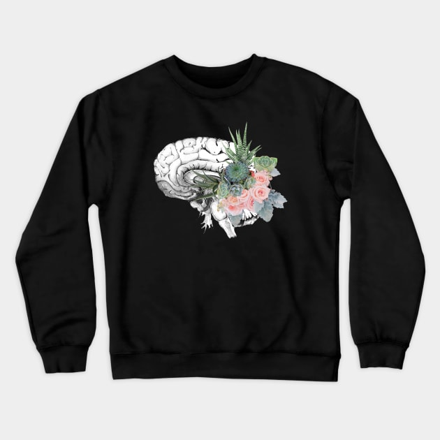 Brain human anatomy,succulents plants and roses, mental Crewneck Sweatshirt by Collagedream